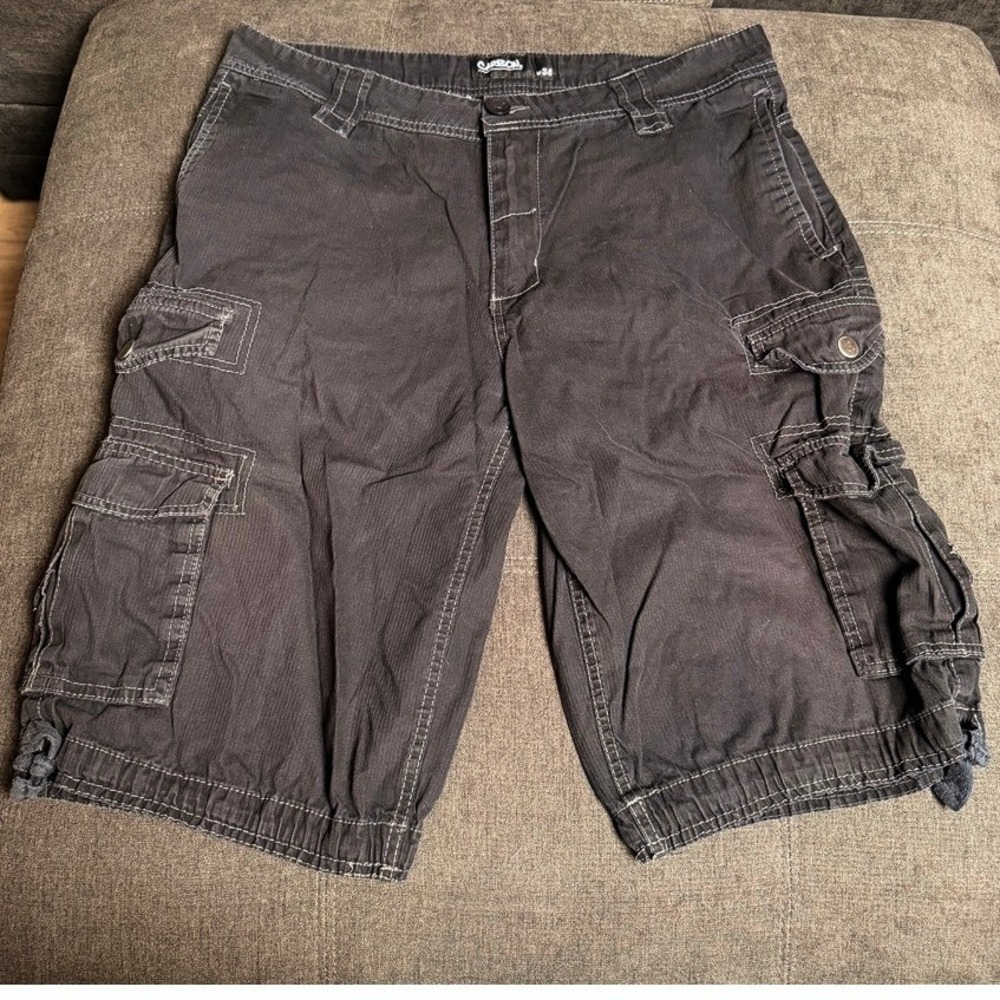 Carbon Mens Cargo Shorts 34 Grey Cotton Utility Multi Pocket Skater Rugged Gorp